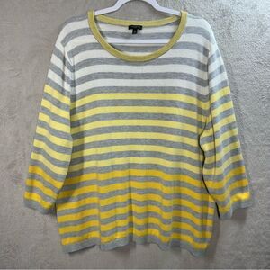 Talbots Sweater Yellow Gray White Striped Cotton Blend Casual Plus Size 3X